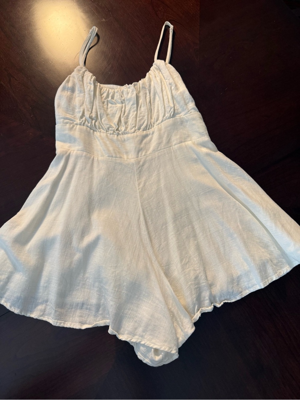 Lulu's White Ruched Bust Spaghetti Strap Romper